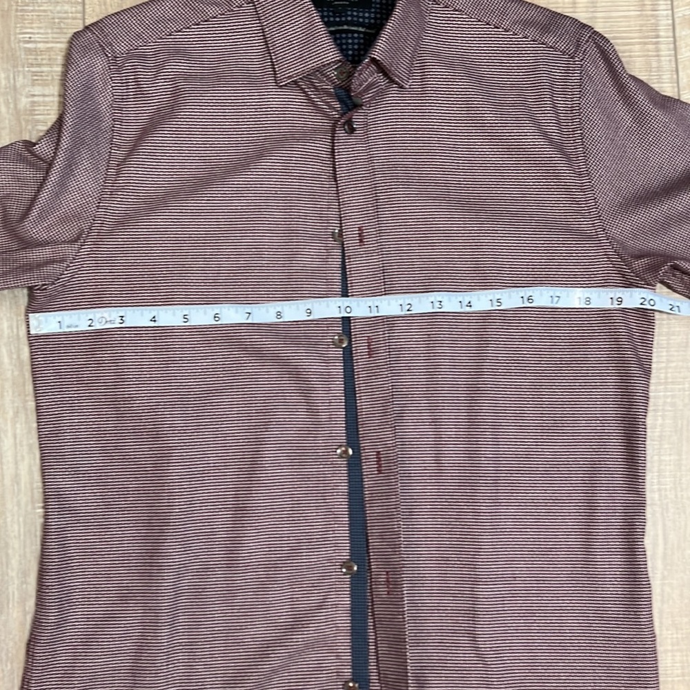 Mens Ted Baker London Long Sleeve Button Up Maroon and White Contrast Trim SZ 3 - Picture 6 of 11